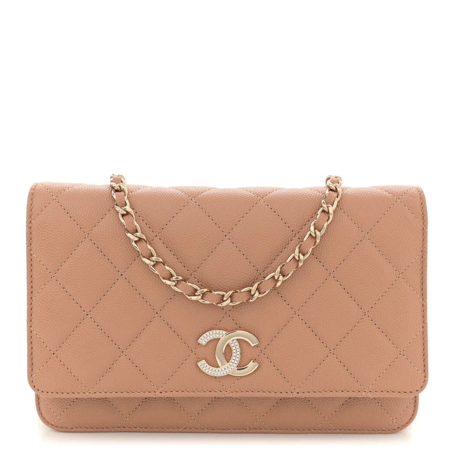 Chanel Caviar Quilted Crystal CC Wallet On Chain WOC Beige 1 of 12