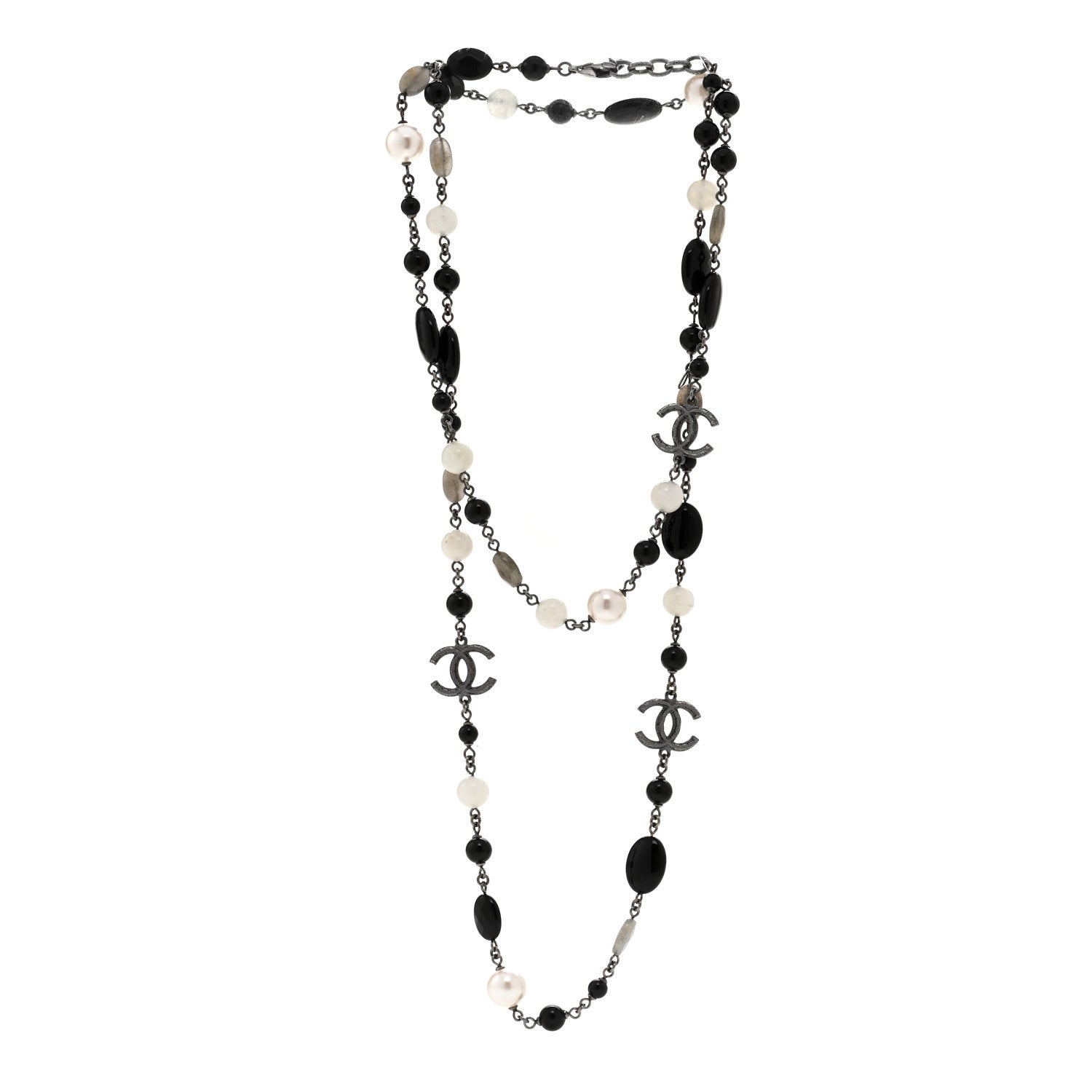 Chanel Ruthenium Pearl Beaded CC Long Necklace Black 3 of 5