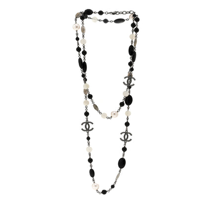 Chanel Ruthenium Pearl Beaded CC Long Necklace Black 3 of 5