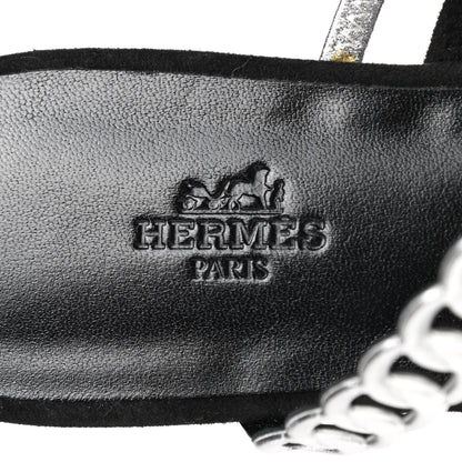 Hermes Metallic Nappa Suede Chaine d'Ancre Nude Sandals 39 Black Gris Argente 13 of 14