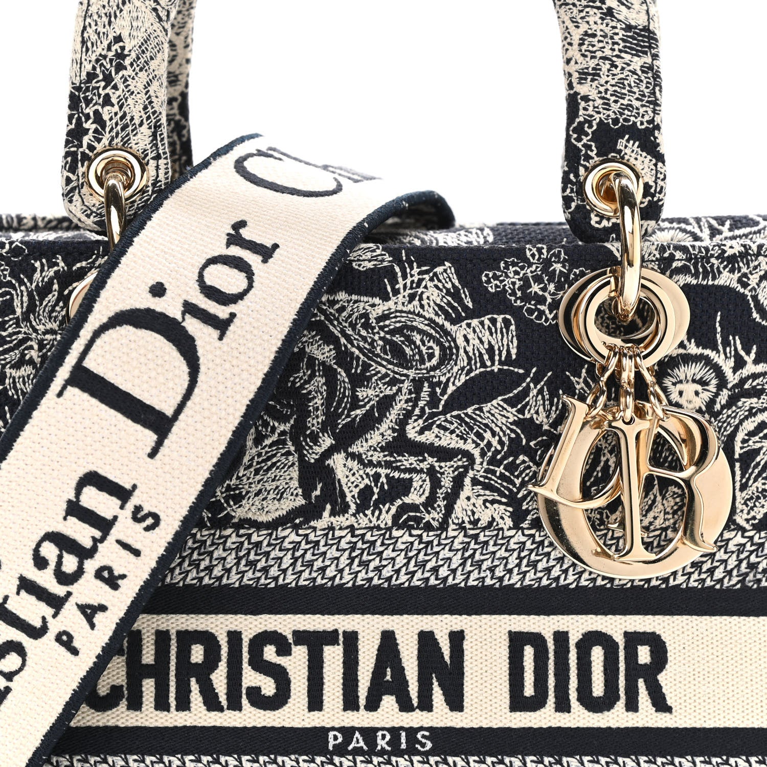 Christian Dior Toile de Jouy Embroidered Medium Lady D-Lite Blue 7 of 9