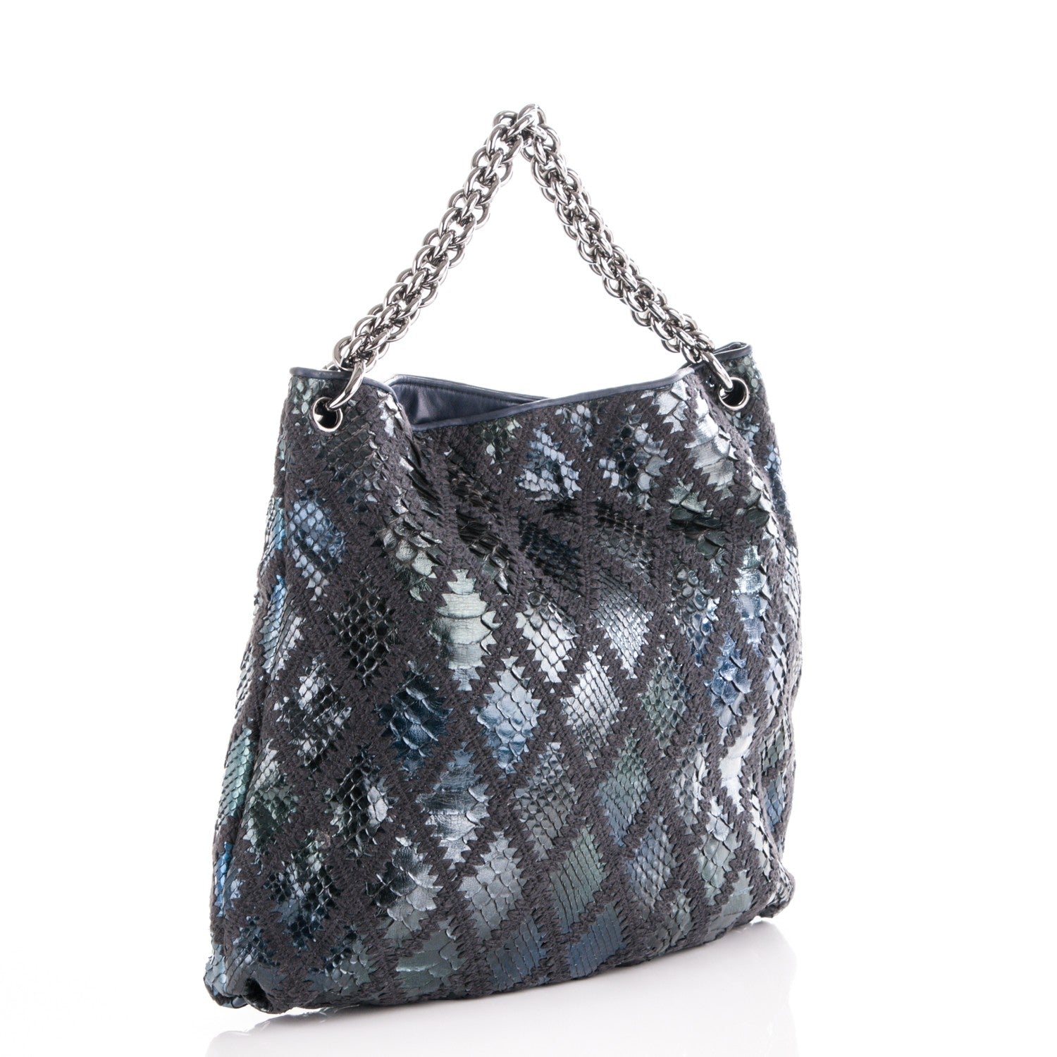 Chanel Python Crochet Soft and Chain Hobo Blue 3 of 7