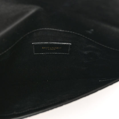 Saint Laurent Calfskin Crocodile Embossed Uptown Monogram Clutch Black 5 of 7