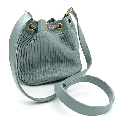 Chanel Crumpled Calfskin Coco Pleats Drawstring Bag Blue 3 of 10