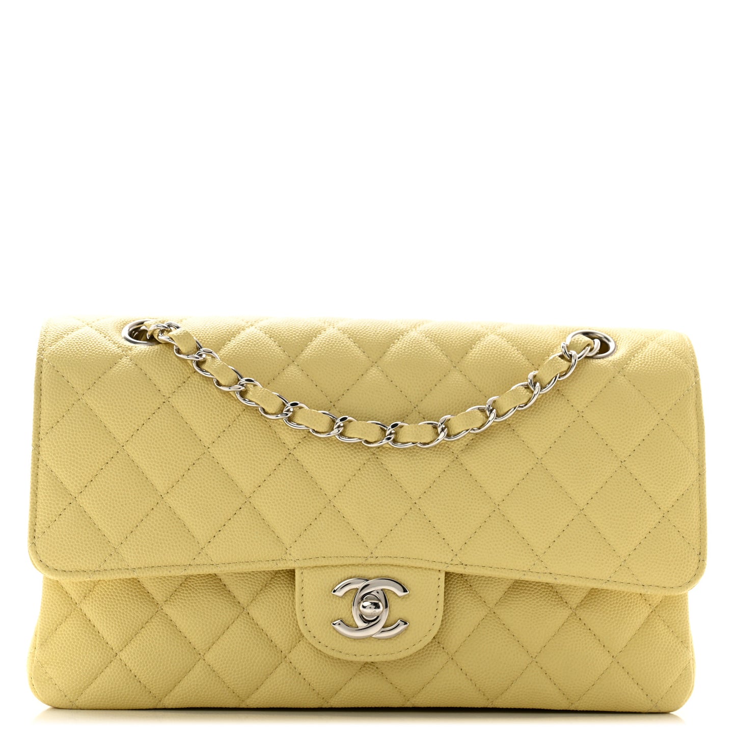 Caviar Quilted Medium Double Flap Light Yellow