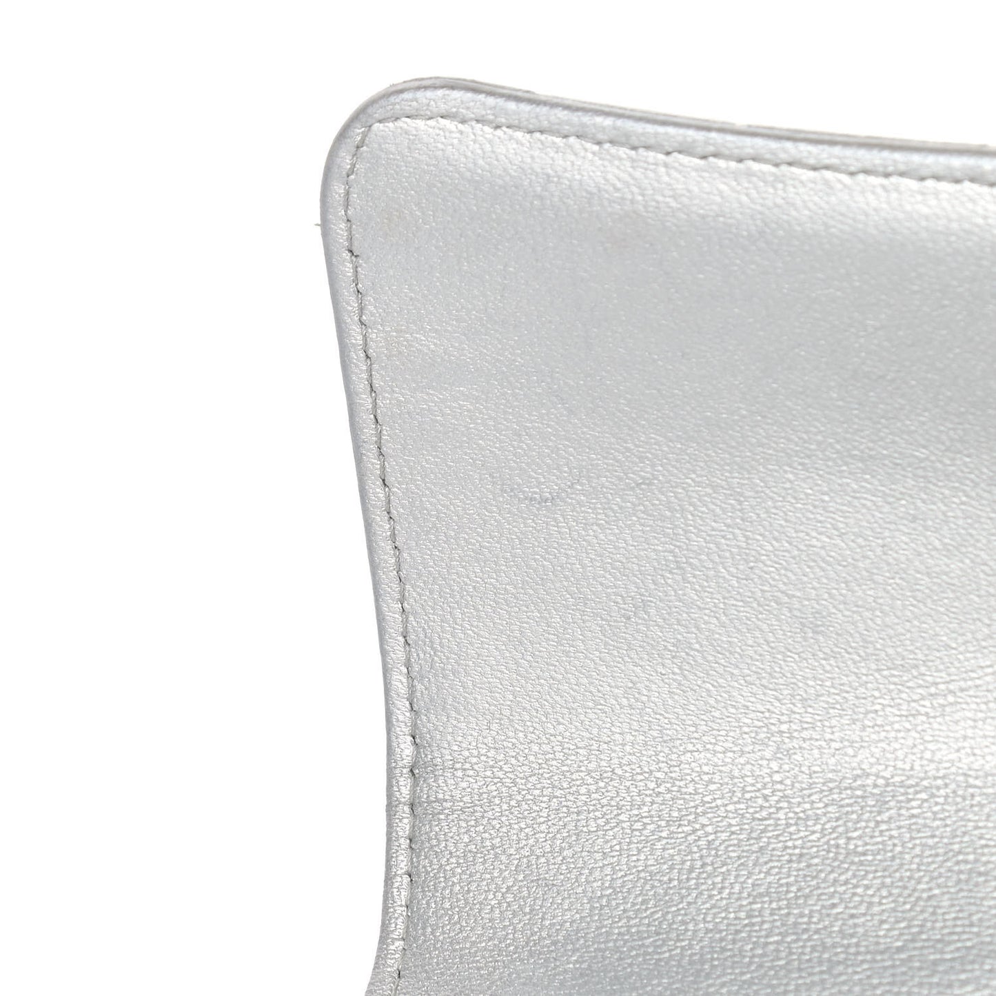 Metallic Lambskin Quilted Long Flap Wallet Silver