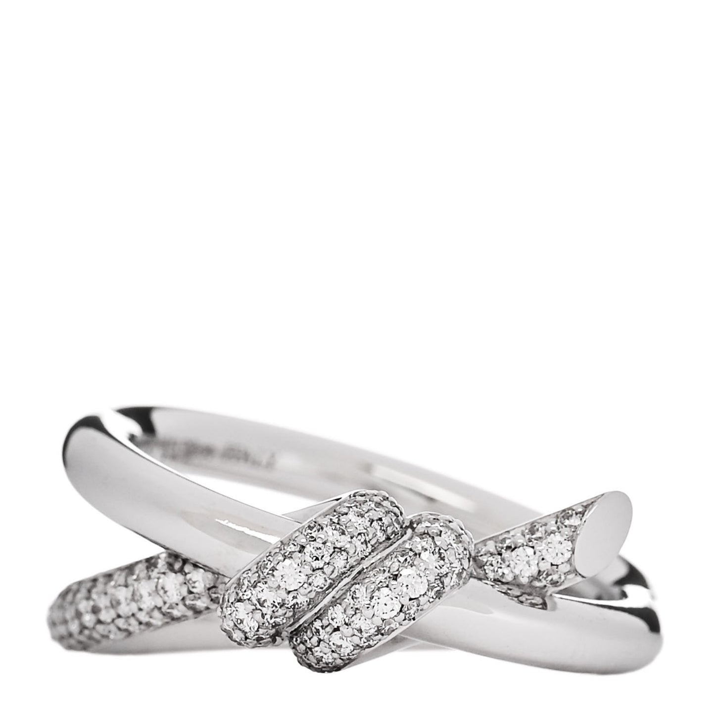 18K White Gold Diamond Double Row Knot Ring 54 7