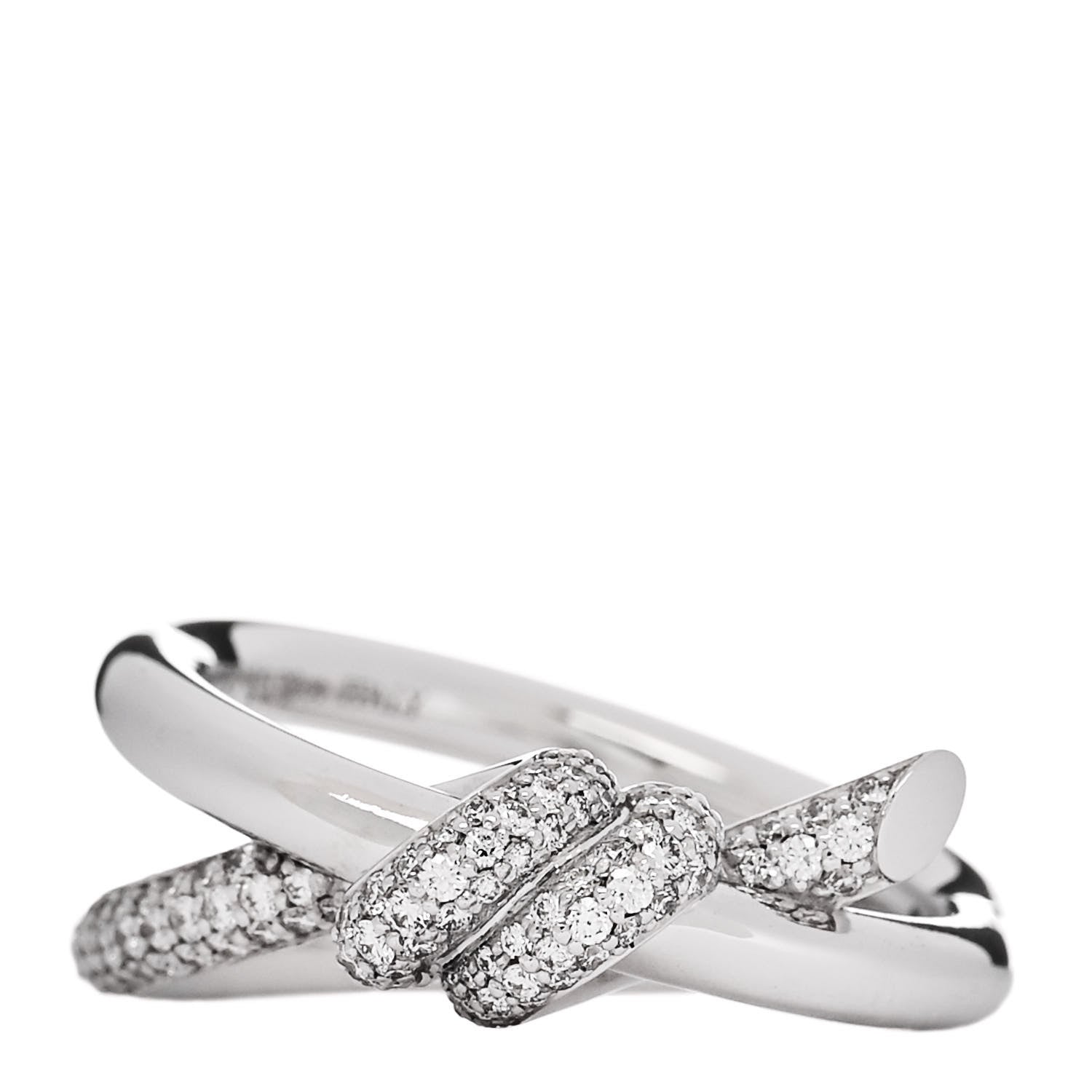 Tiffany 18K White Gold Diamond Double Row Knot Ring 54 7 1 of 5