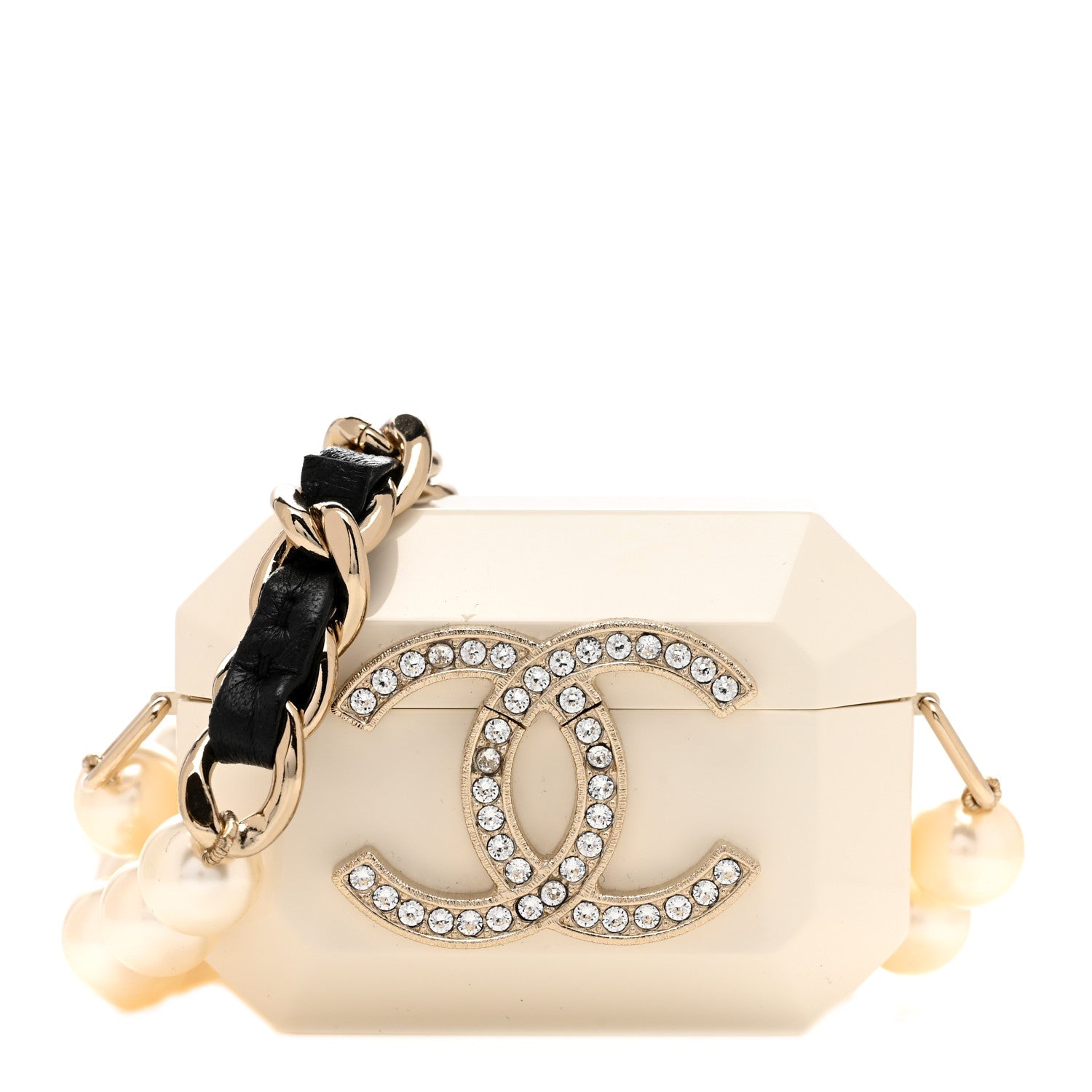 Chanel Resin Crystal Pearl Lambskin Airpods Pro Holder Necklace Pearly White 1 of 6