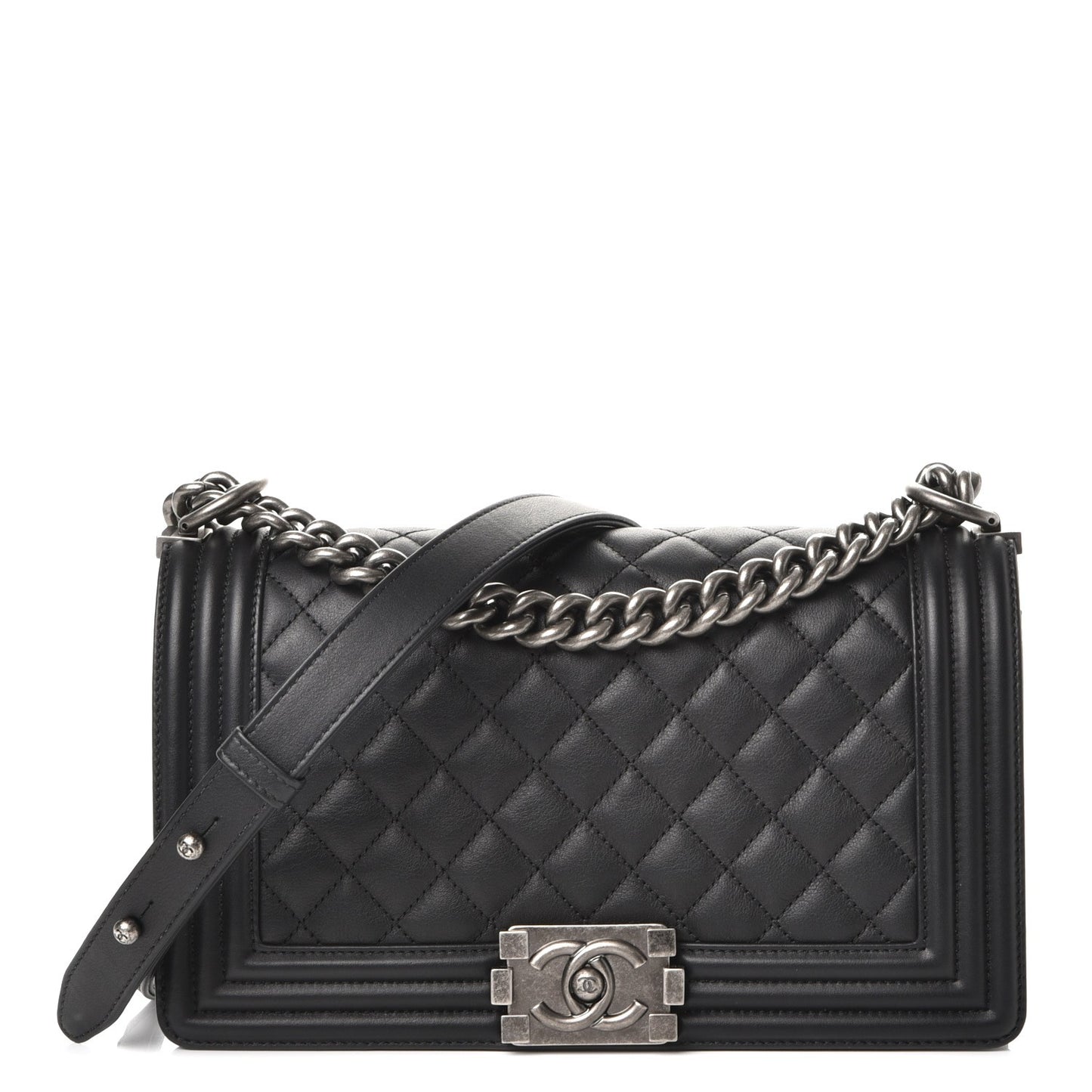 Calfskin Quilted Medium Boy Flap Black