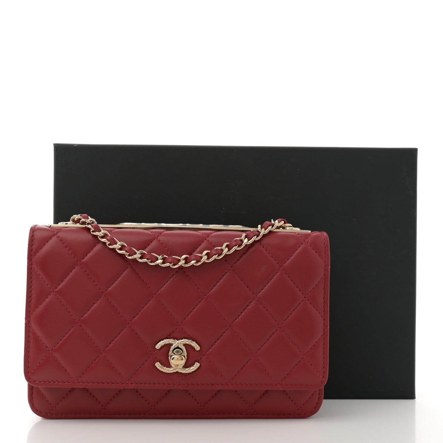 Lambskin Quilted Trendy CC Wallet On Chain WOC Red
