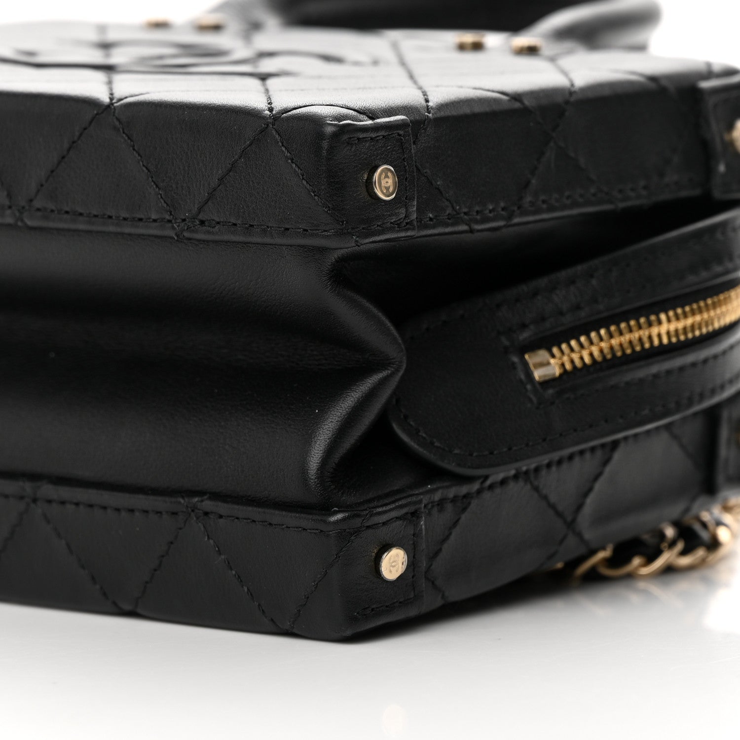 Chanel Calfskin Quilted Small Studded Square Vanity Case Black 10 of 12