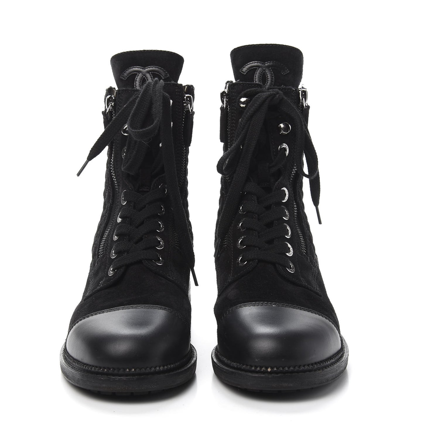 Suede Quilted CC Lace Up Combat Boots 41 Black