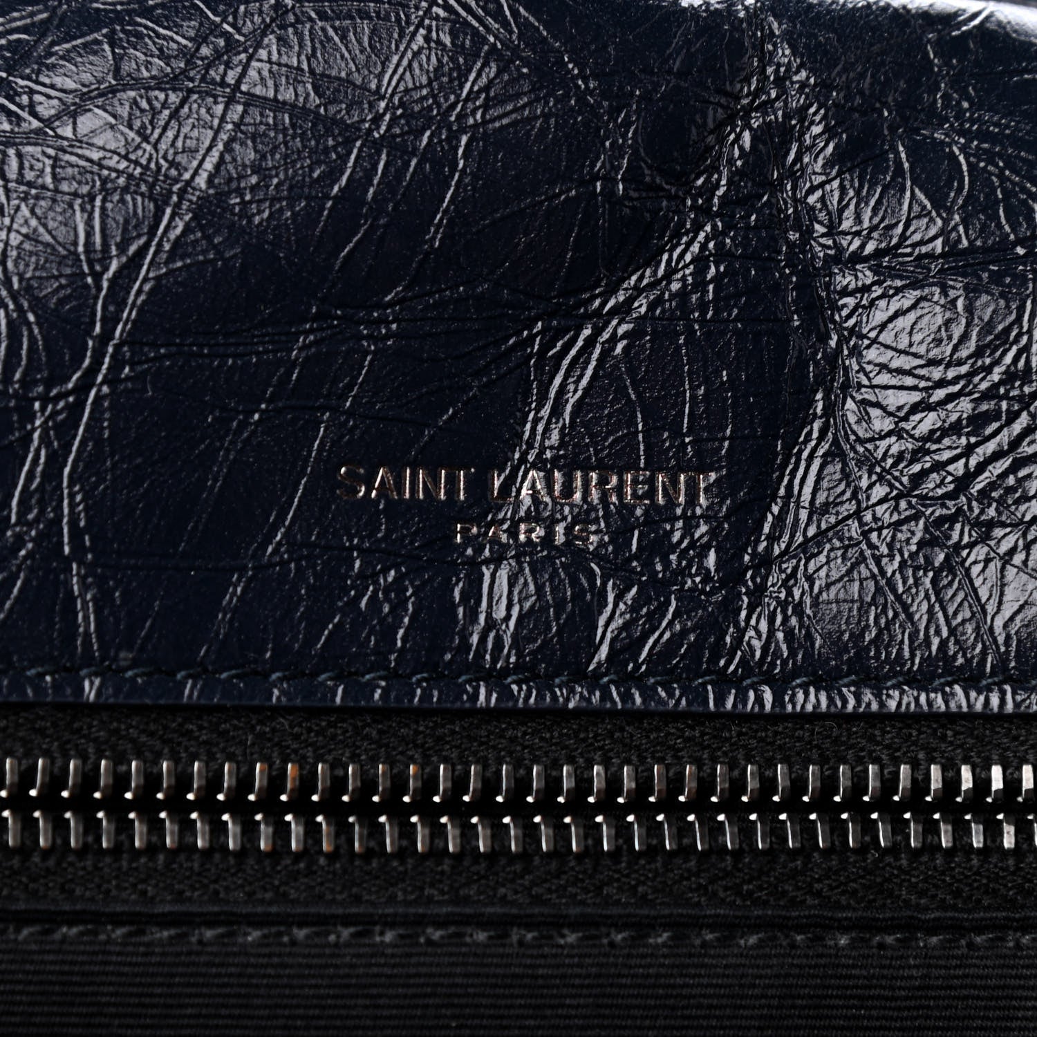Saint Laurent Crinkled Calfskin Matelasse Monogram Medium Niki Chain Satchel Deep Marine 7 of 9