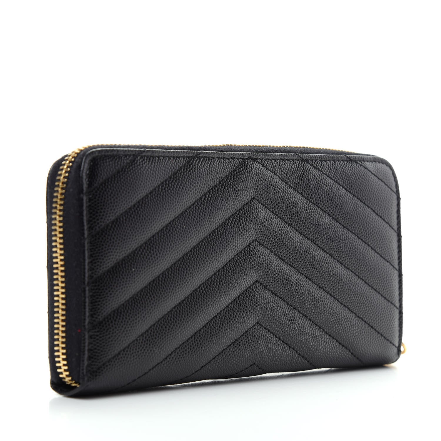 Saint Laurent Grain De Poudre Matelasse Chevron Monogram Zip Around Wallet Black 3 of 6