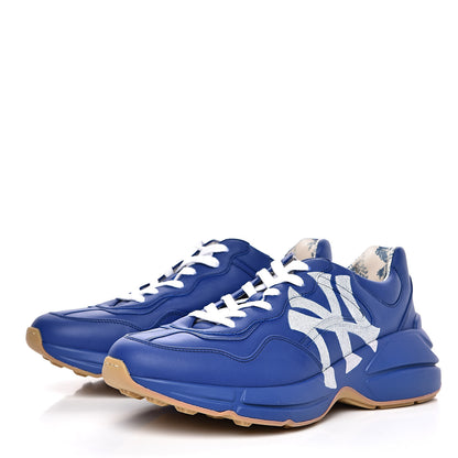 Gucci X MLB Calfskin NY Yankees Mens Rhyton Sneakers 8 Electric Blue 3 of 9