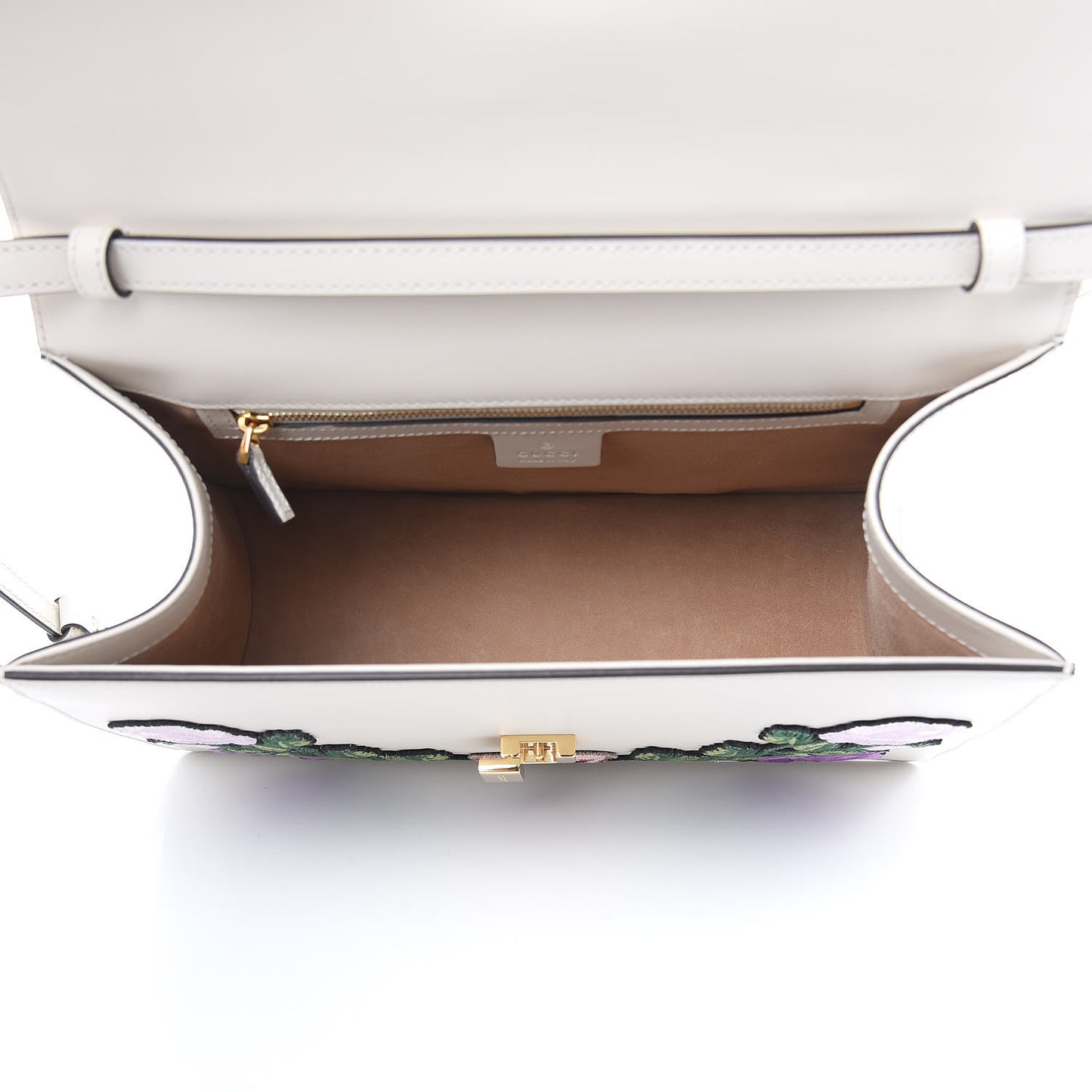 Calfskin Embroidered Medium Sylvie Top Handle Bag White