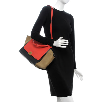 Celine Drummed Calfskin Suede Medium Tri-Color Trapeze Vermillion 2 of 12