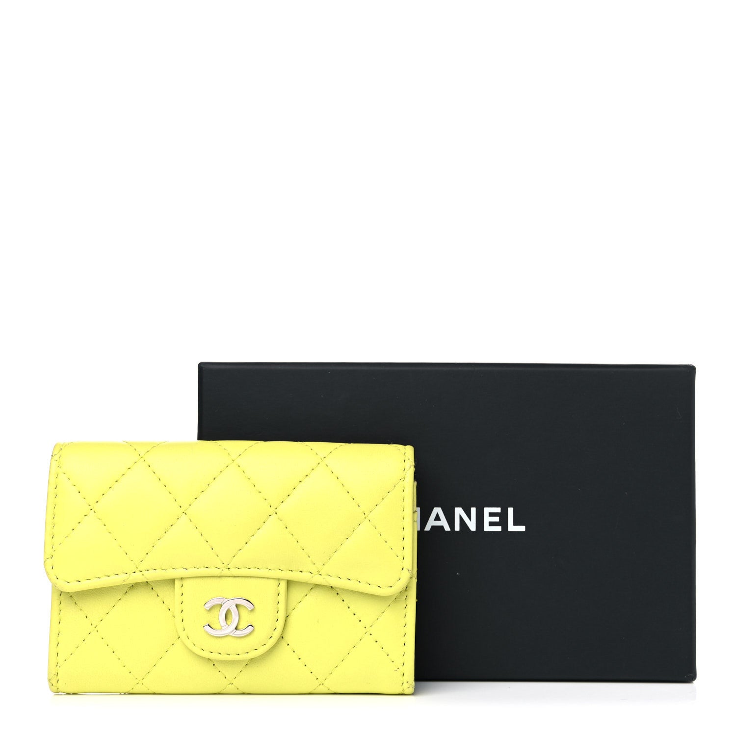 Chanel Lambskin Quilted Flap Card Holder Wallet Yellow 10 of 10