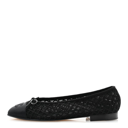 Chanel Embroidered Grosgrain Cap Toe Ballerina Flats 39 Black 1 of 8
