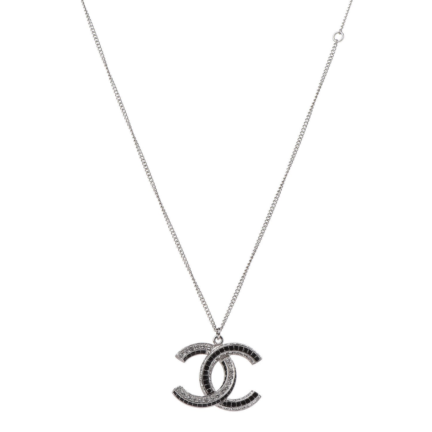 Baguette Crystal Large CC Necklace Silver Black