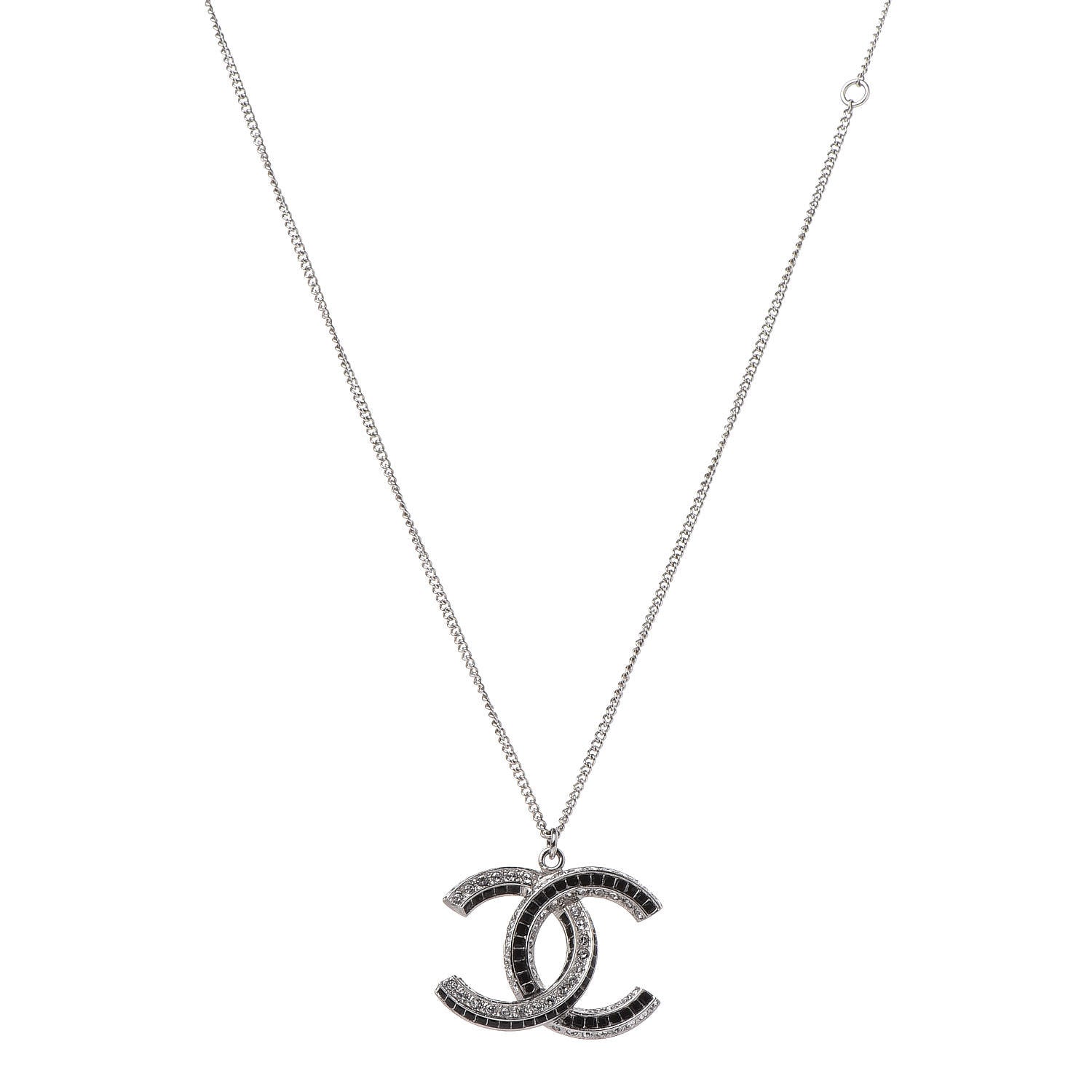 Chanel Baguette Crystal Large CC Necklace Silver Black 1 of 5