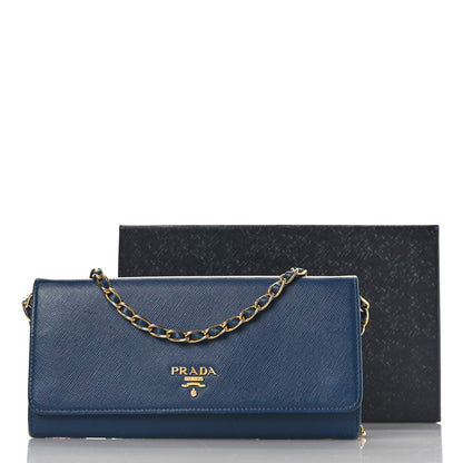 Prada Saffiano Metal Oro Chain Wallet Bleutte 13 of 13