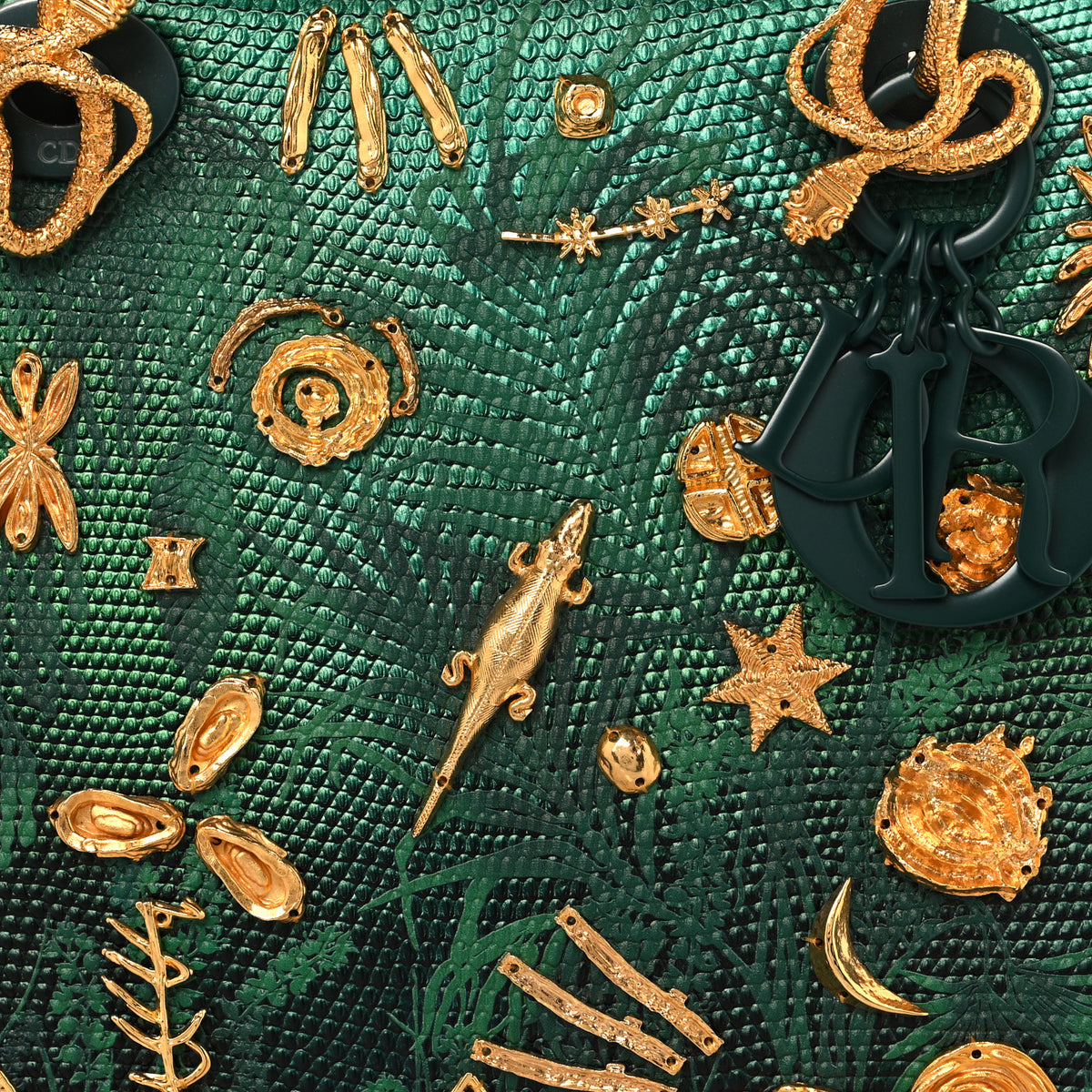 X LINA IRIS VIKTOR Lizard Embellished Medium Lady Dior Art Green Multicolor