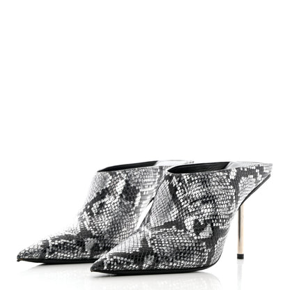 Balenciaga Kidskin Snake Effect Knife Pointy Toe Mule Pumps 37.5 Silver 3 of 12