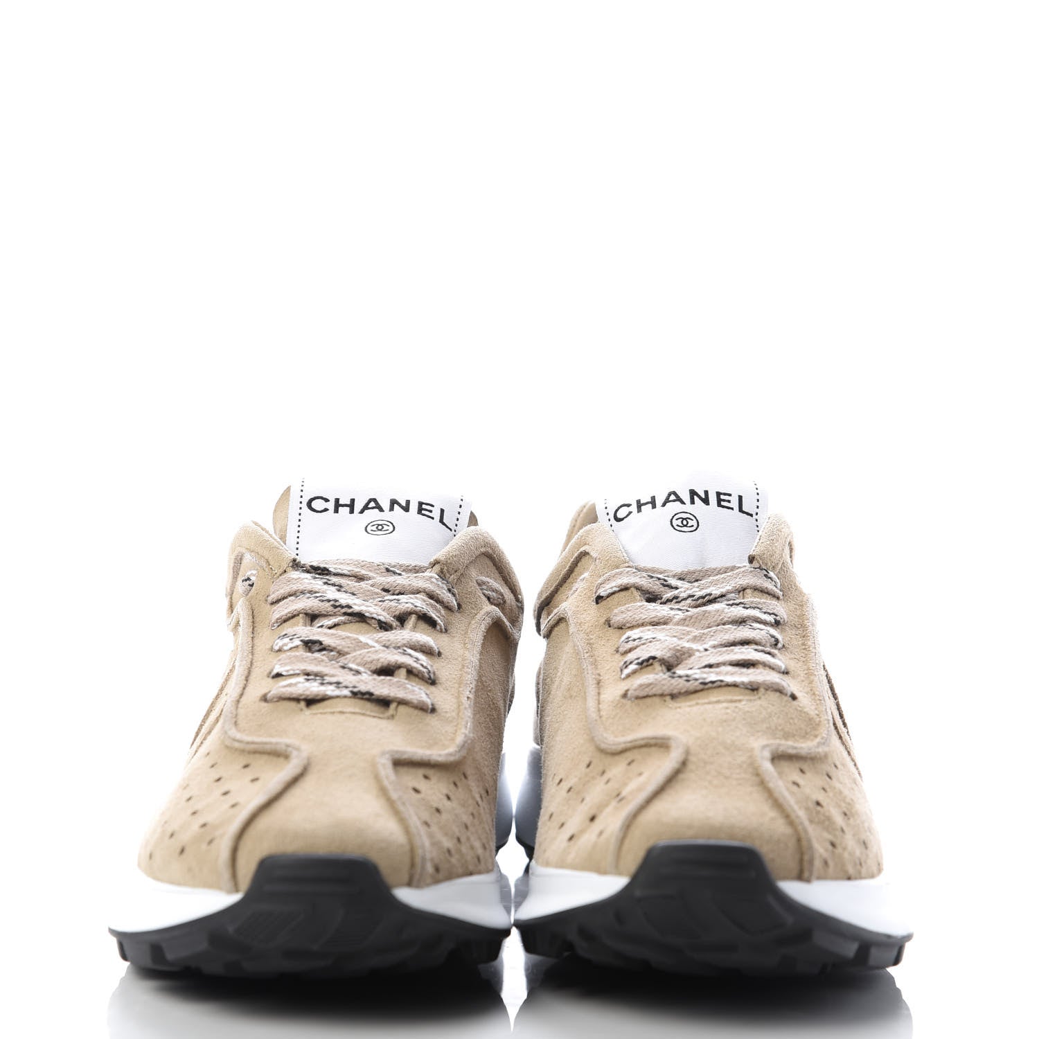 Chanel Goatskin Suede CC Sneakers 36.5 Beige 2 of 10