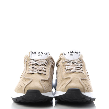 Chanel Goatskin Suede CC Sneakers 36.5 Beige 2 of 10