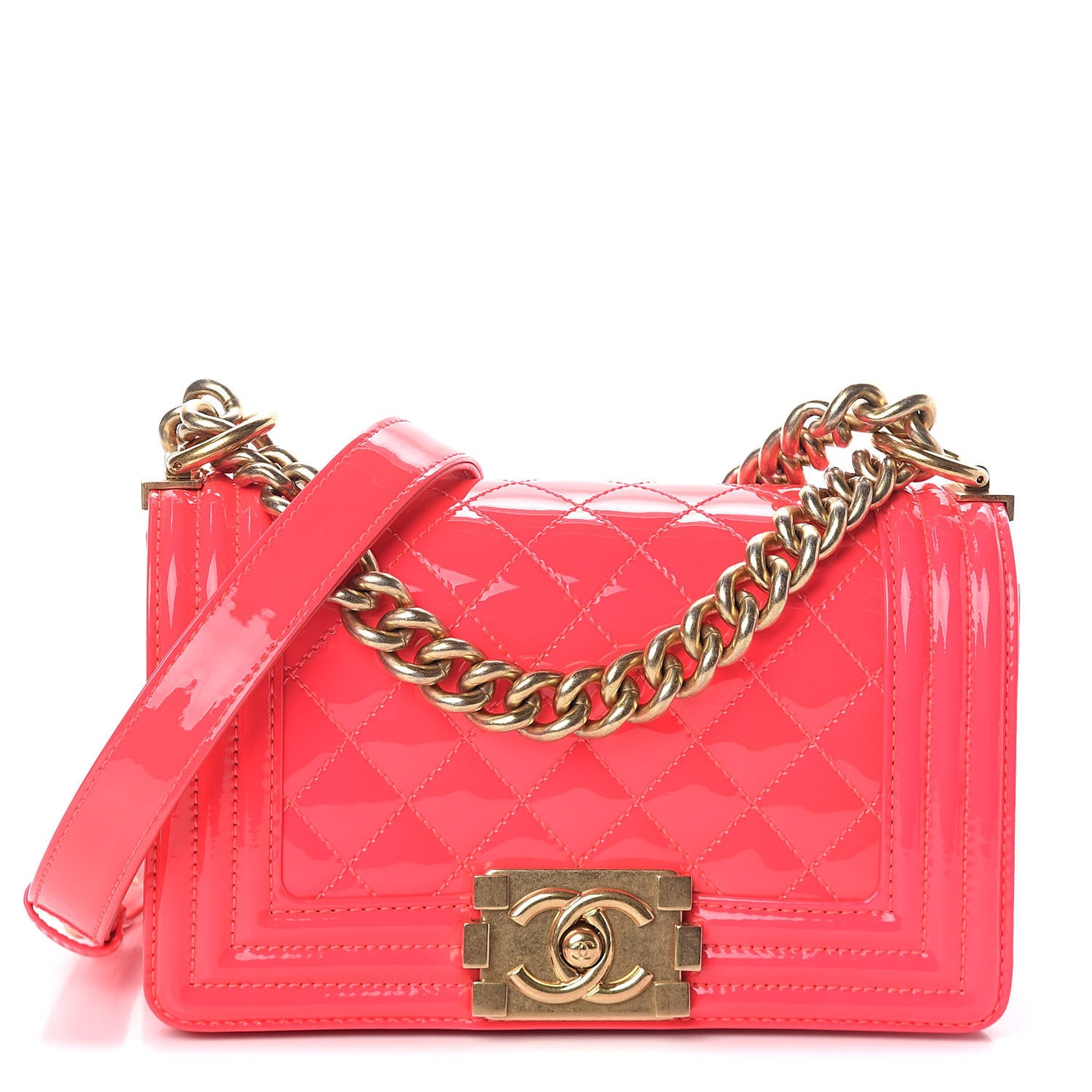 Patent Calfskin Quilted Small Boy Flap Pink