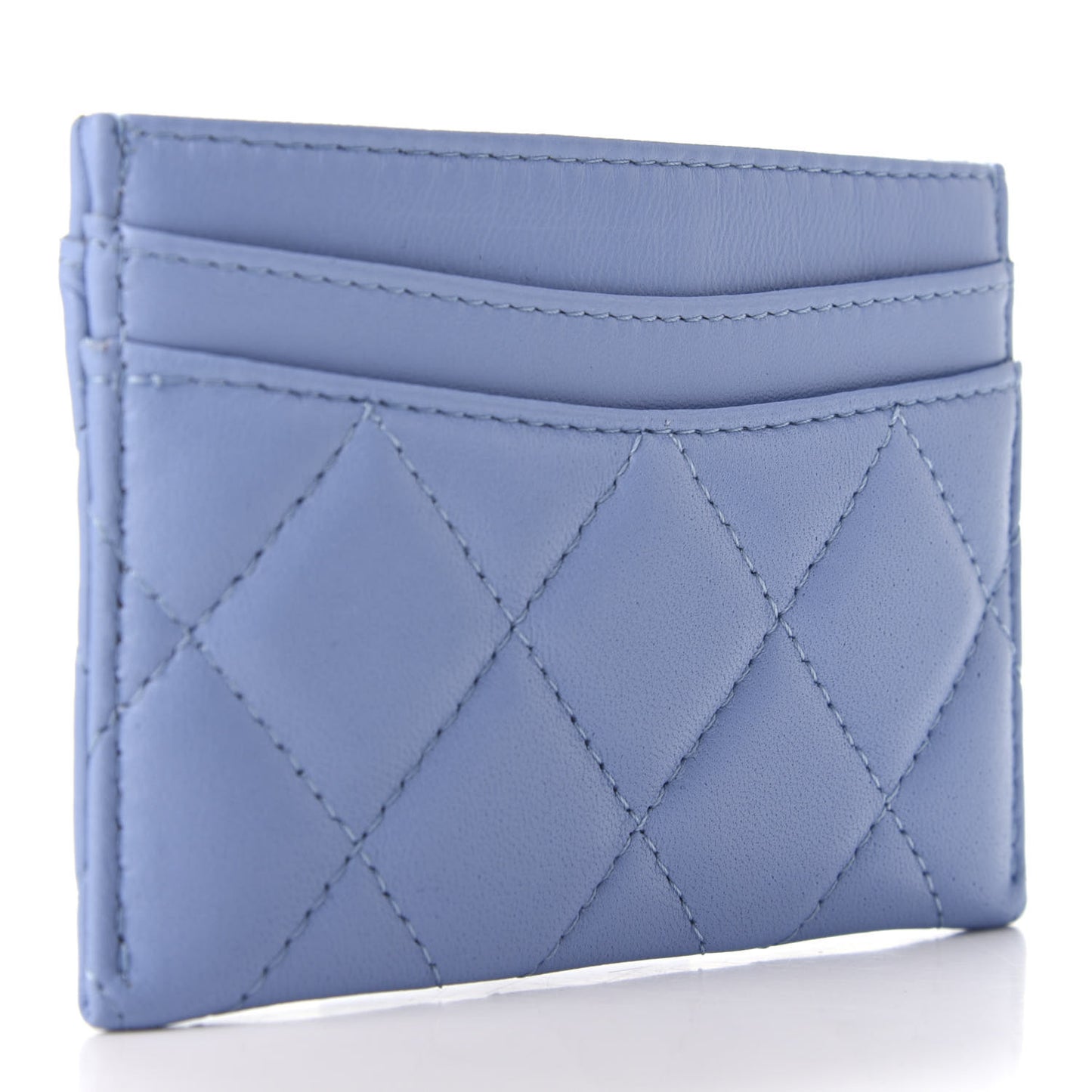 Lambskin Quilted Card Holder Light Blue