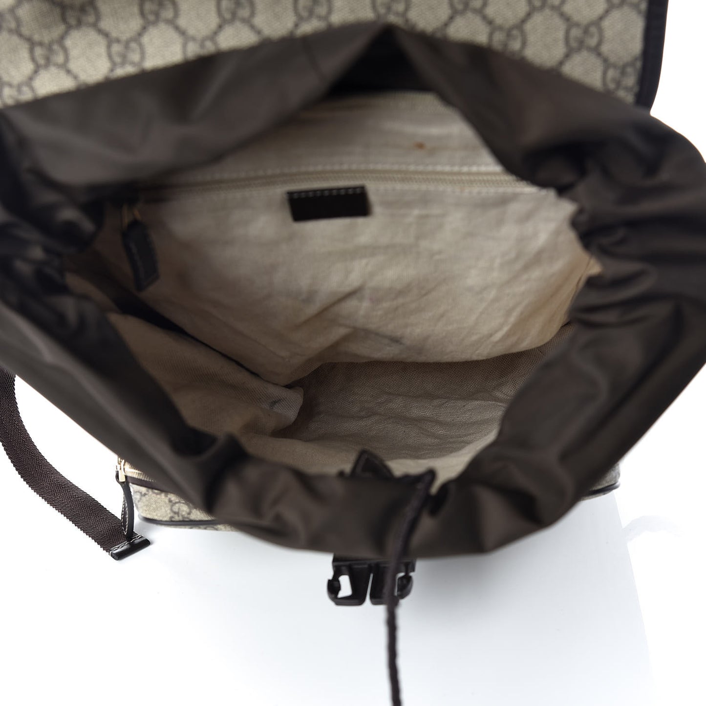 GG Supreme Monogram Medium Single Buckle Rucksack Backpack Beige Ebony Brown