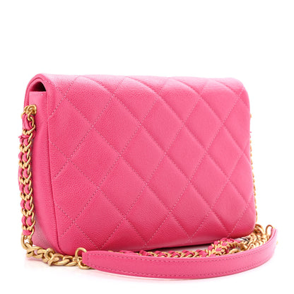 Chanel Shiny Caviar Quilted Small Chain Melody Flap Dark Pink 3 of 11