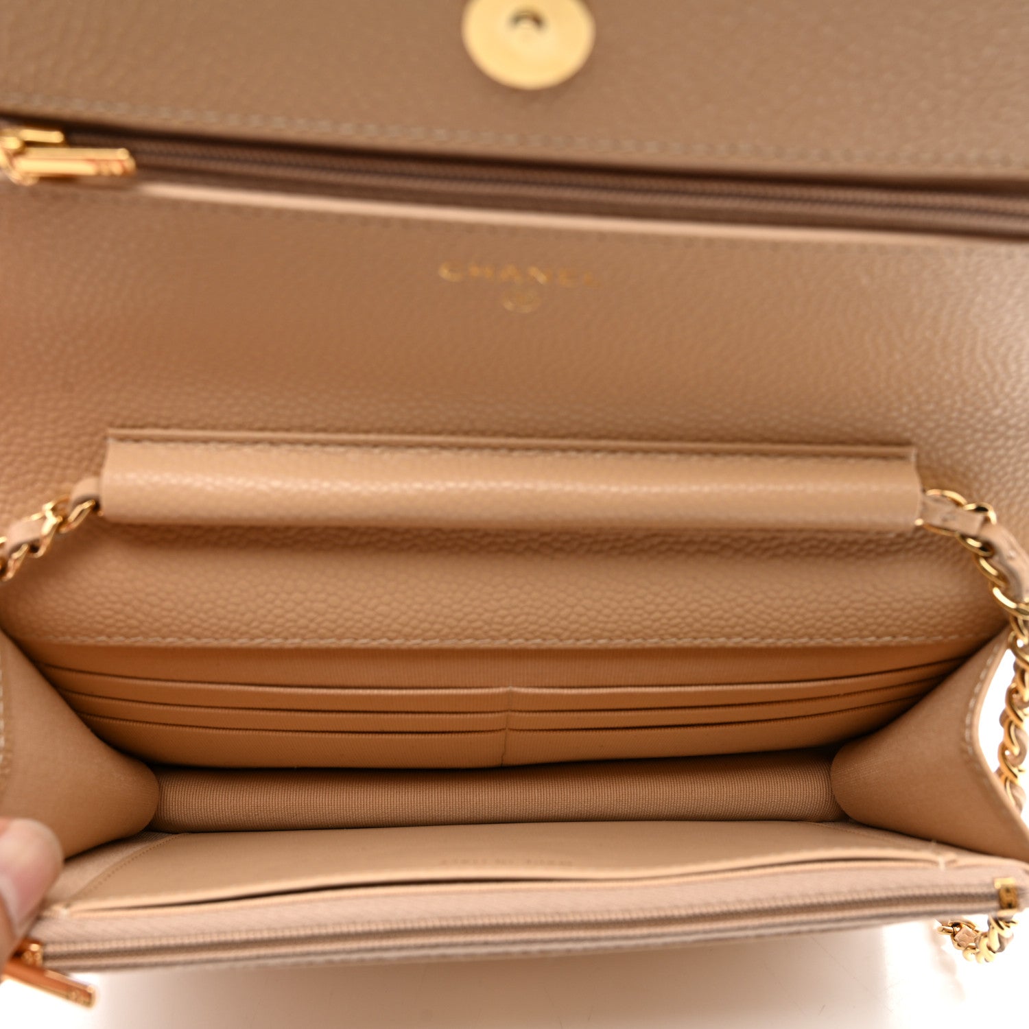 Chanel Caviar Quilted Wallet on Chain WOC Beige 6 of 12