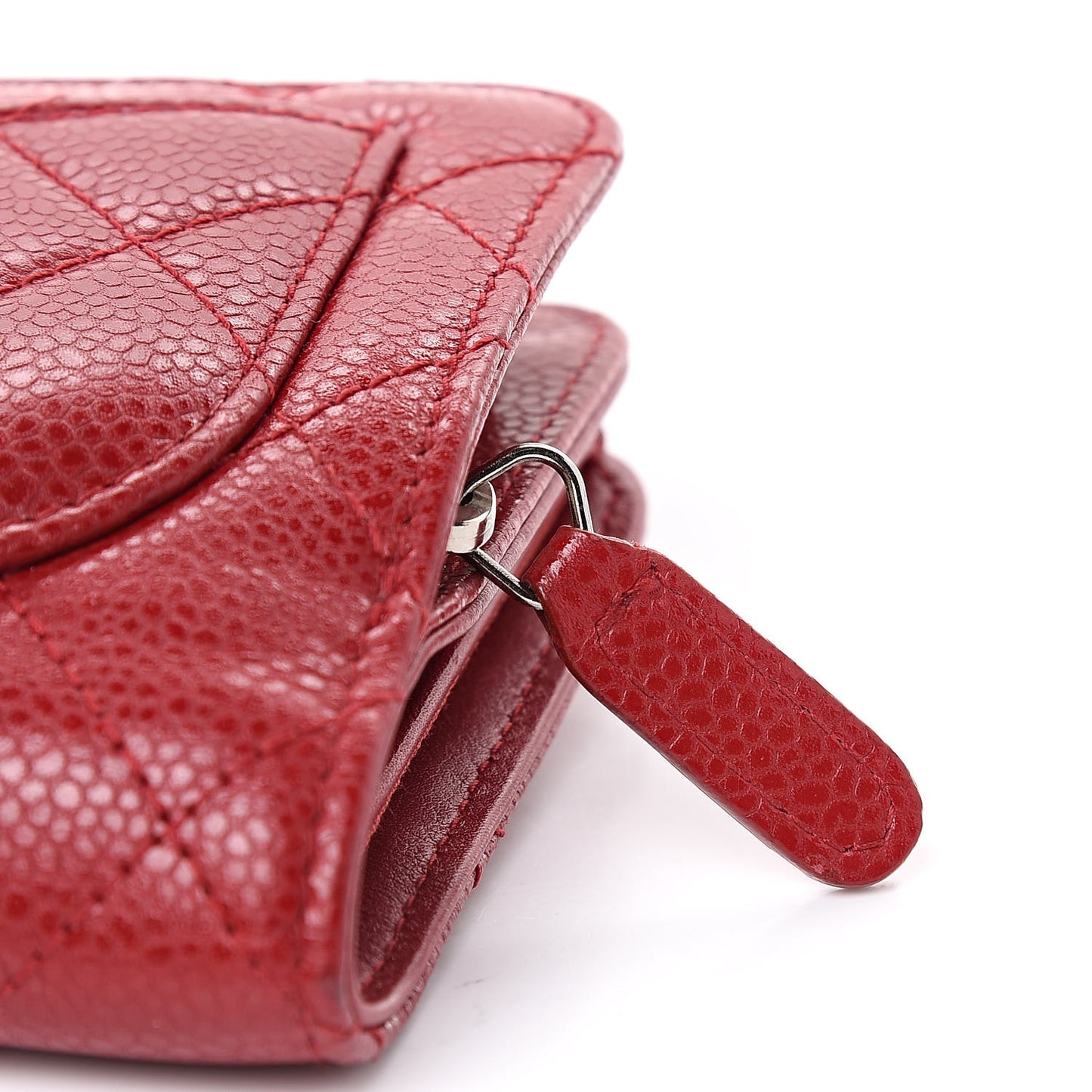 Caviar Quilted Zipped Pocket Wallet Dark Red