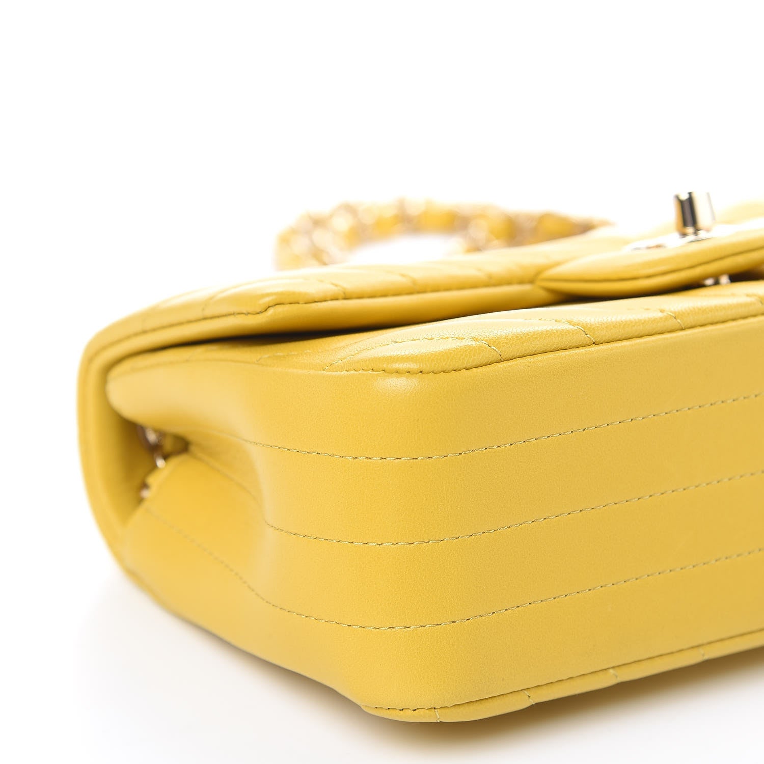 Chanel Lambskin Chevron Quilted Mini Rectangular Flap Yellow 8 of 9