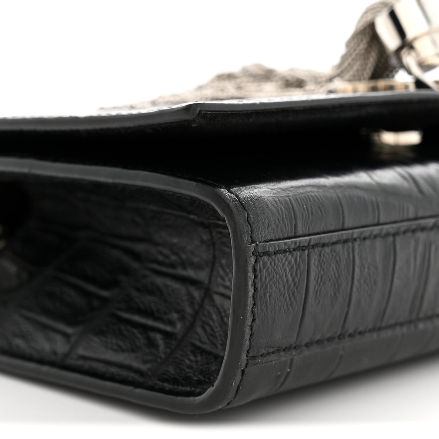 Calfskin Crocodile Embossed Small Classic Monogram Kate Tassel Satchel Black