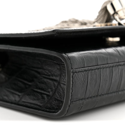 Saint Laurent Calfskin Crocodile Embossed Small Classic Monogram Kate Tassel Satchel Black 9 of 10