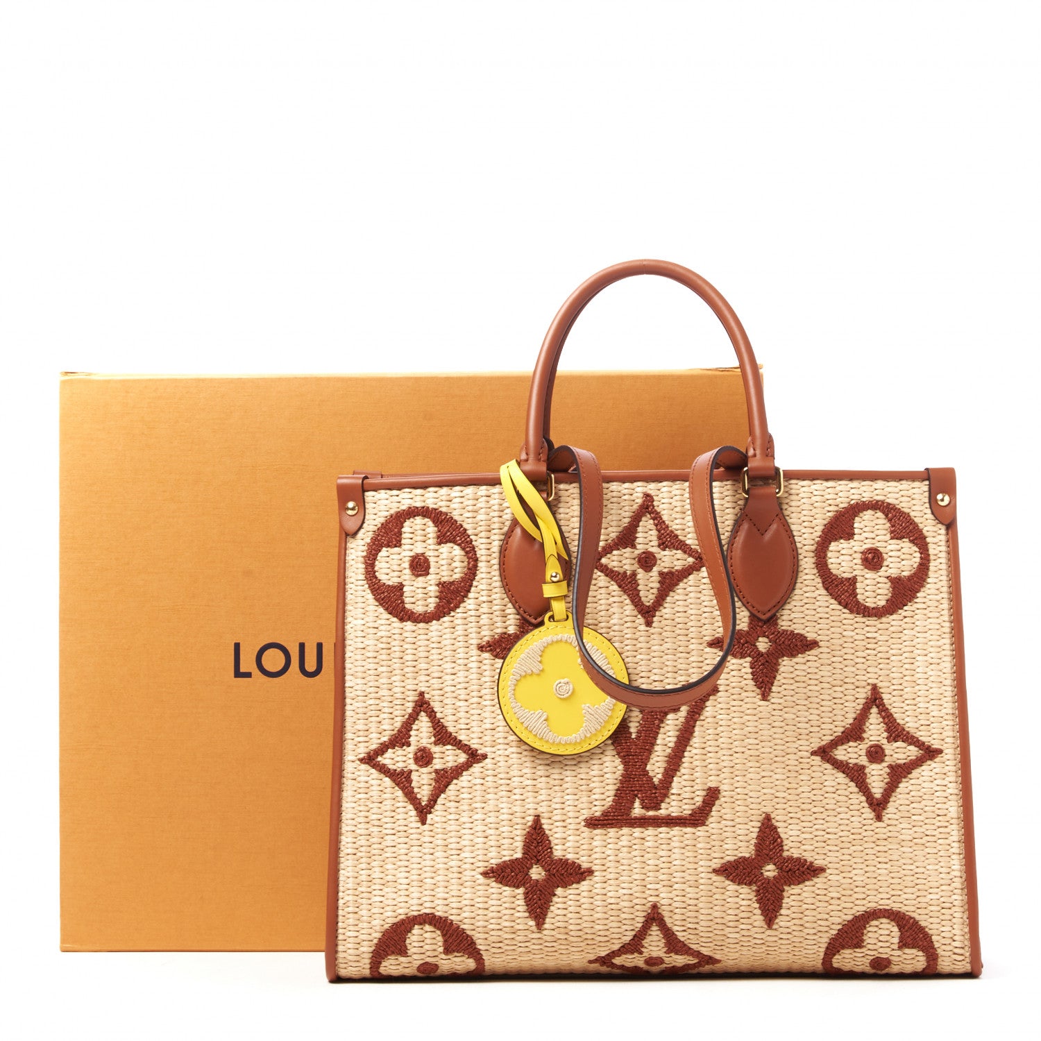 Louis Vuitton Raffia Calfskin Monogram Giant Onthego MM Tan 8 of 8
