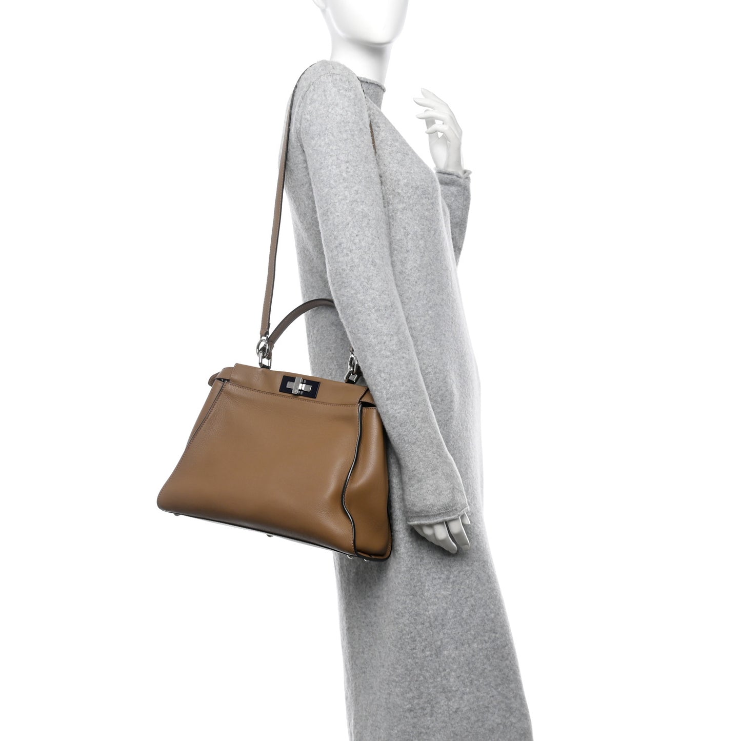 Vitello Seta Shiny Nappa Medium Peekaboo Iconic Satchel Cuoio Ardesia