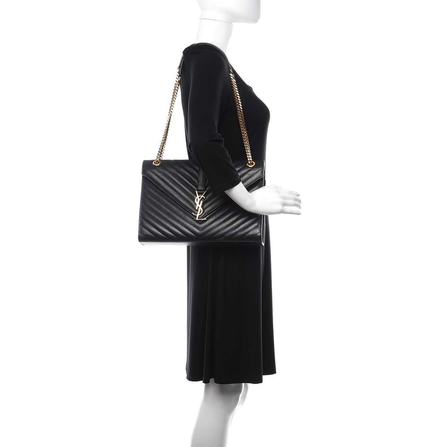 Smooth Calfskin Matelasse Chevron Large Monogram Satchel Black