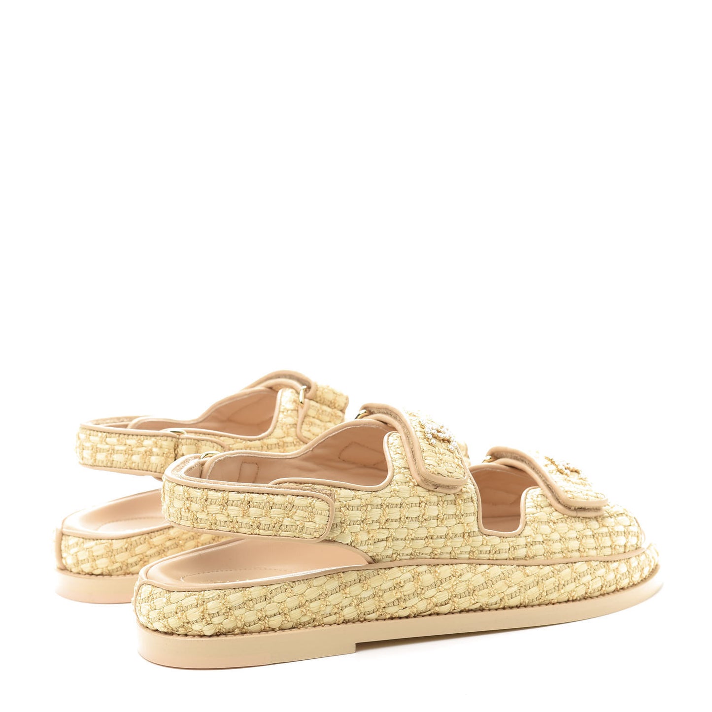 Braided Fabric Velcro Dad Sandals 40 Beige