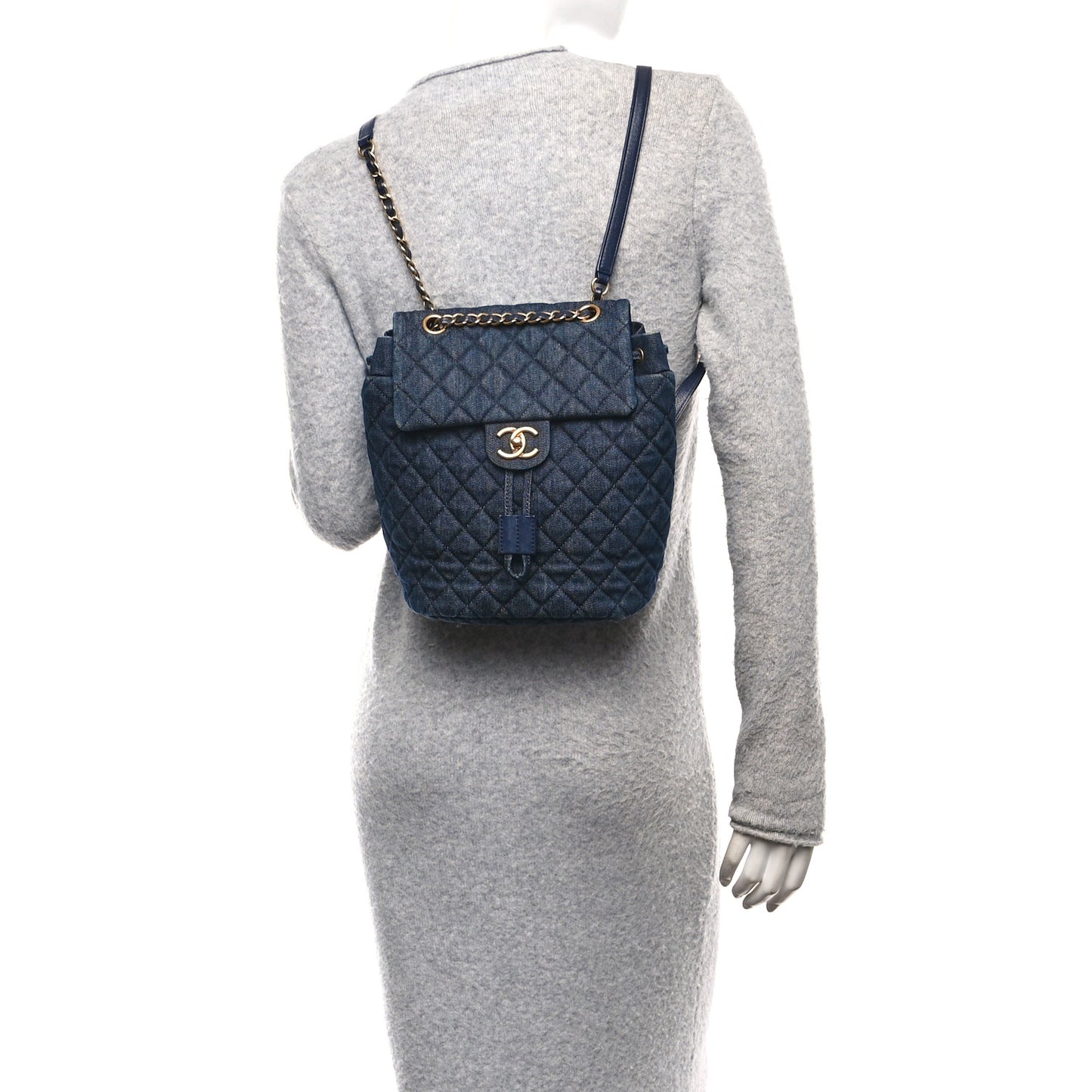 Washed Denim Quilted Small Urban Spirit Backpack Dark Blue