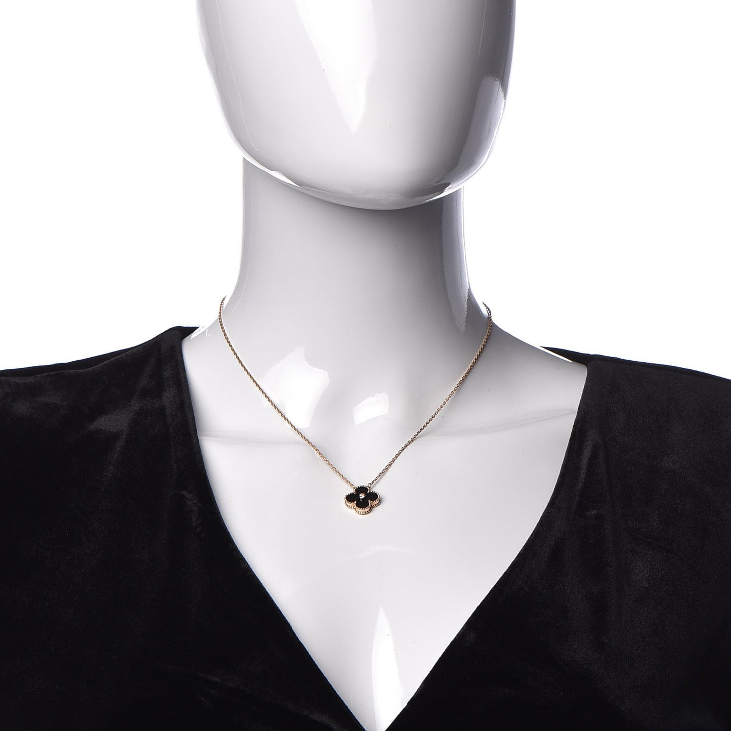 18K Rose Gold Diamond Black Onyx Vintage Alhambra Pendant Necklace