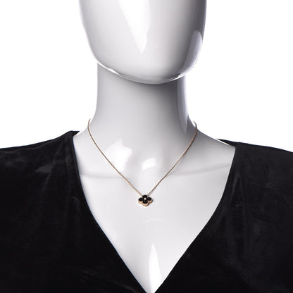 Van Cleef & Arpels 18K Rose Gold Diamond Black Onyx Vintage Alhambra Pendant Necklace 2 of 6