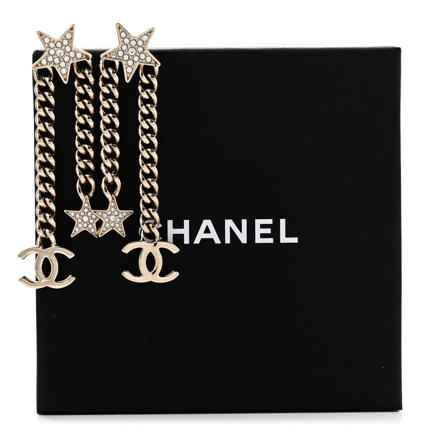 Crystal CC Star Chain Drop Earrings Gold