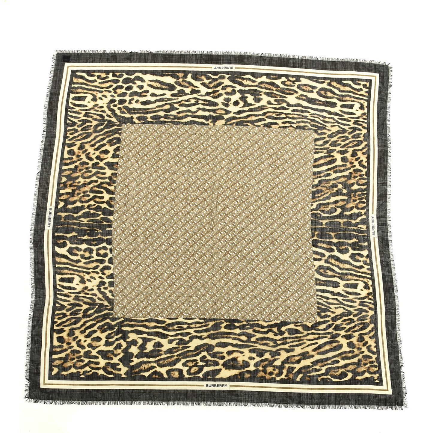Silk Gauze Leopard TB Square Scarf Archive Beige