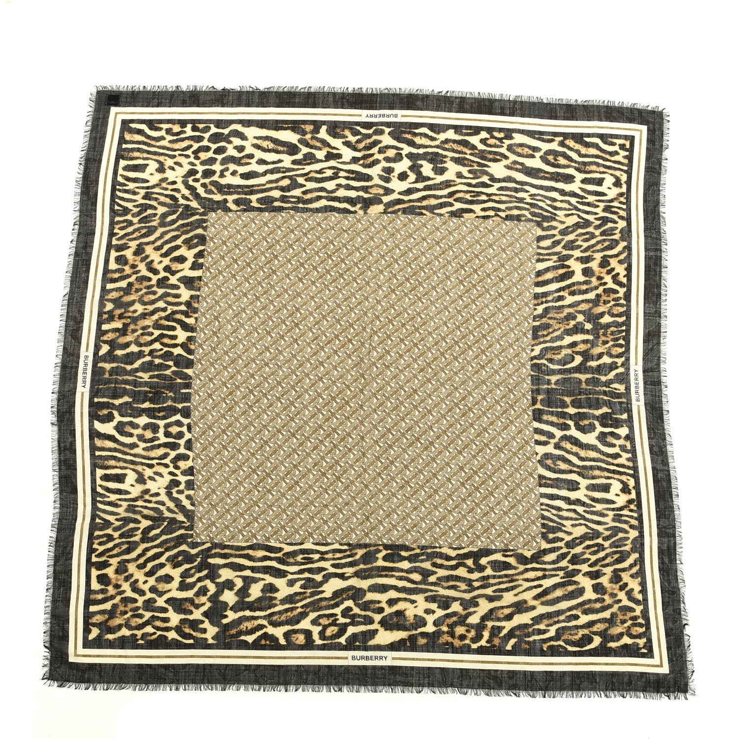 Burberry Silk Gauze Leopard TB Square Scarf Archive Beige 1 of 3